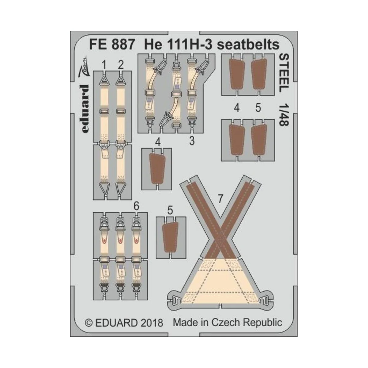 He 111H-3 seatbelts STEEL for ICM, 1/48 - Eduard Accessories FE887 He 111H-3 seatbelts STEEL for ICM, 1/48 - Eduard Accessories FE887