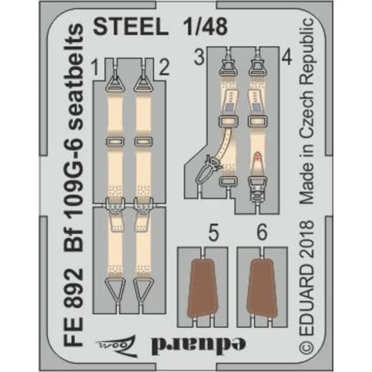 Bf 109G-6 seatbelts STEEL f.Tamiya, 1/48 - Eduard Accessories FE892 Bf 109G-6 seatbelts STEEL f.Tamiya, 1/48 - Eduard Accessories FE892