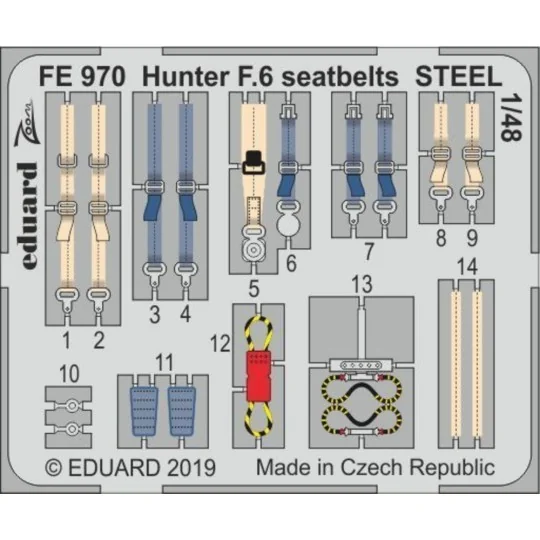 Hunter F.6 seatbelts STEEL for Airfix, 1/48 - Eduard Accessories FE970 Hunter F.6 seatbelts STEEL for Airfix, 1/48 - Eduard Accessories FE970