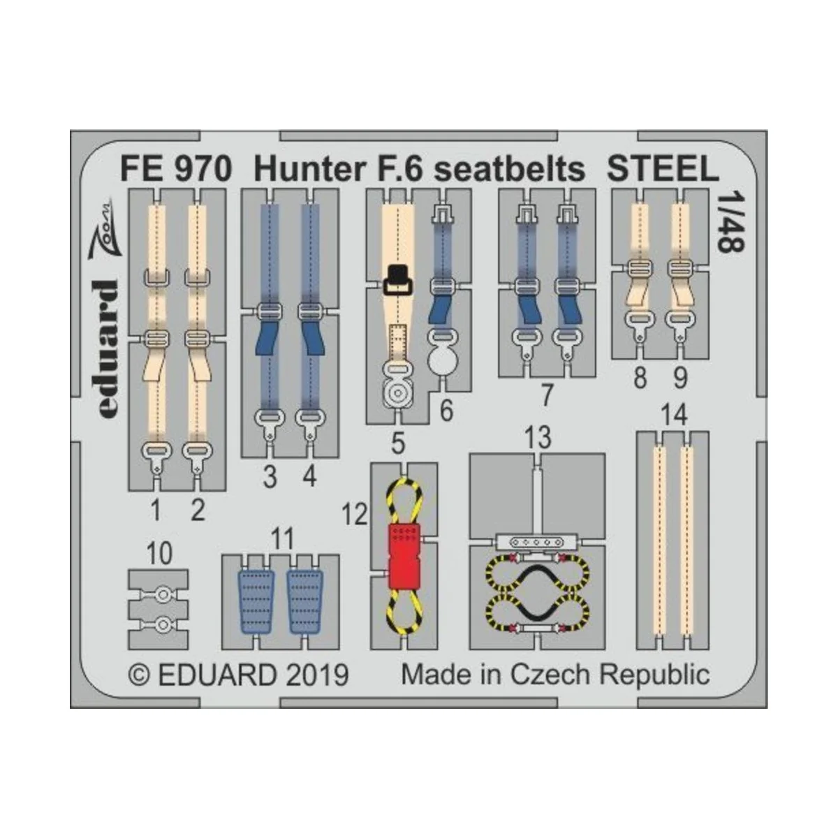 Hunter F.6 seatbelts STEEL for Airfix, 1/48 - Eduard Accessories FE970 Hunter F.6 seatbelts STEEL for Airfix, 1/48 - Eduard Accessories FE970