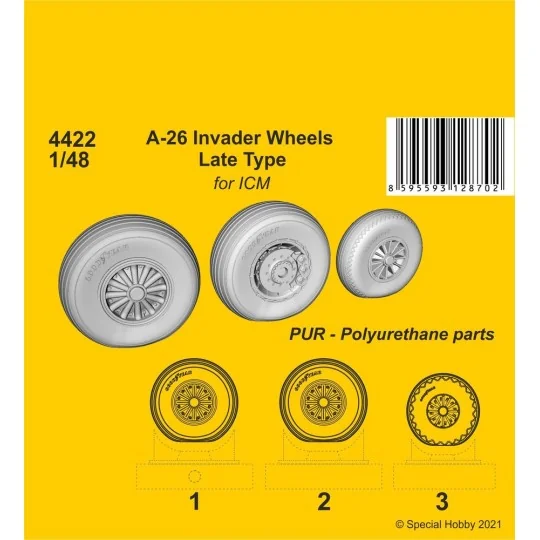A-26 Invader Wheels Late Type / for ICM kit, 1/48 - CMK 129-4422 A-26 Invader Wheels Late Type / for ICM kit, 1/48 - CMK 129-4422