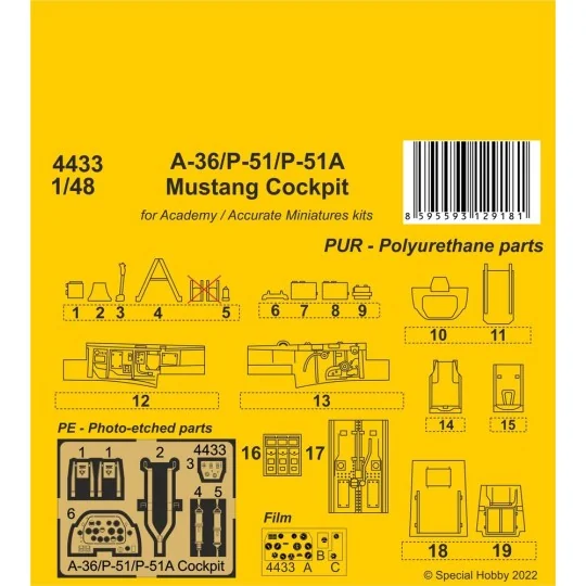 A-36/P-51/P-51A Mustang Cockpit, 1/48 - CMK 129-4433 A-36/P-51/P-51A Mustang Cockpit, 1/48 - CMK 129-4433