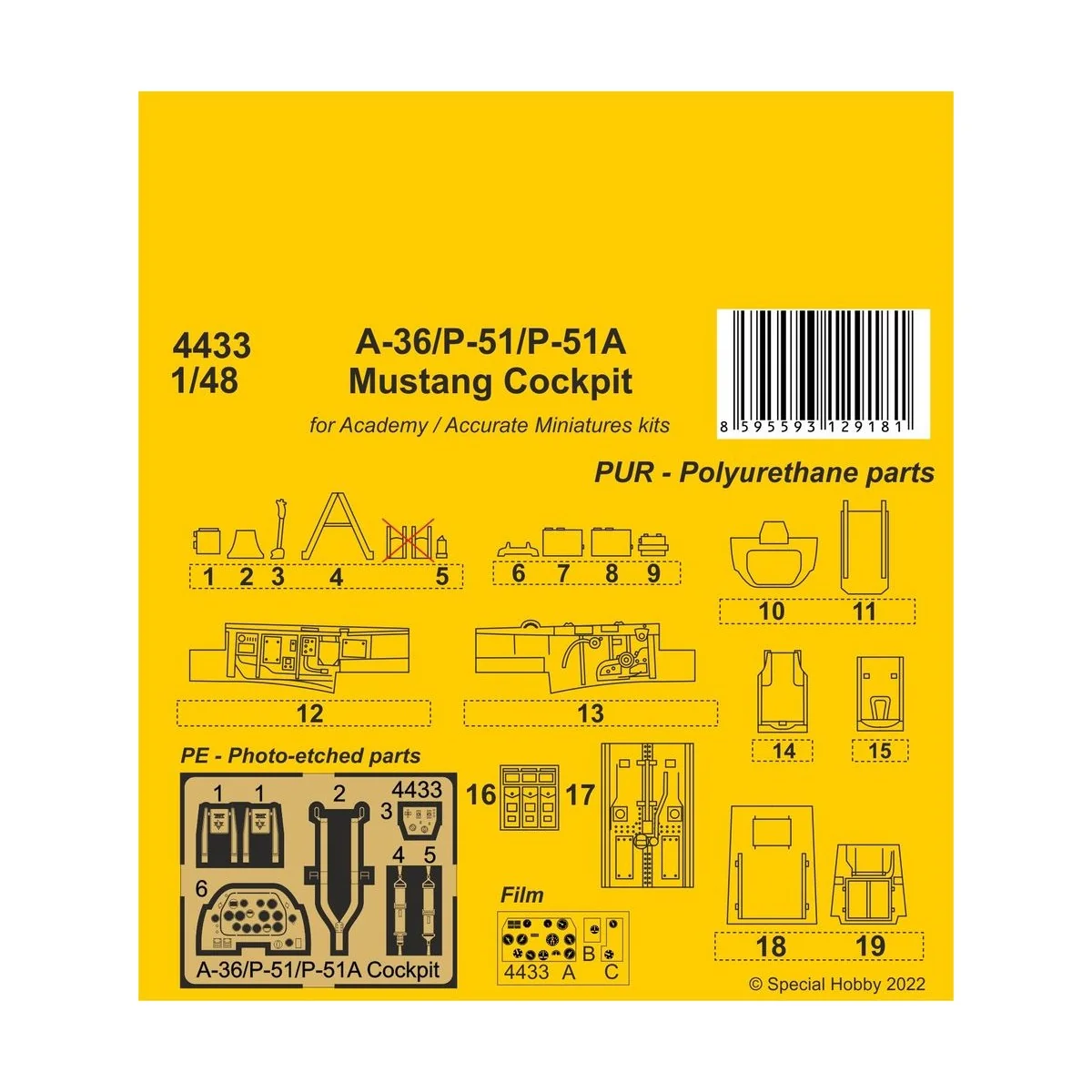 A-36/P-51/P-51A Mustang Cockpit, 1/48 - CMK 129-4433 A-36/P-51/P-51A Mustang Cockpit, 1/48 - CMK 129-4433