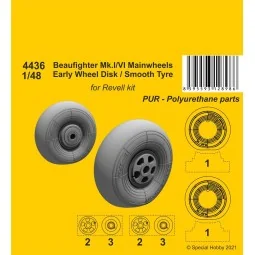 Beufighter Mk.I/VI Mainwheels - Early Wheel Hub / Smooth Tyre - CMK...