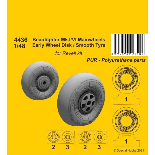 Beufighter Mk.I/VI Mainwheels - Early Wheel Hub / Smooth Tyre - CMK...
