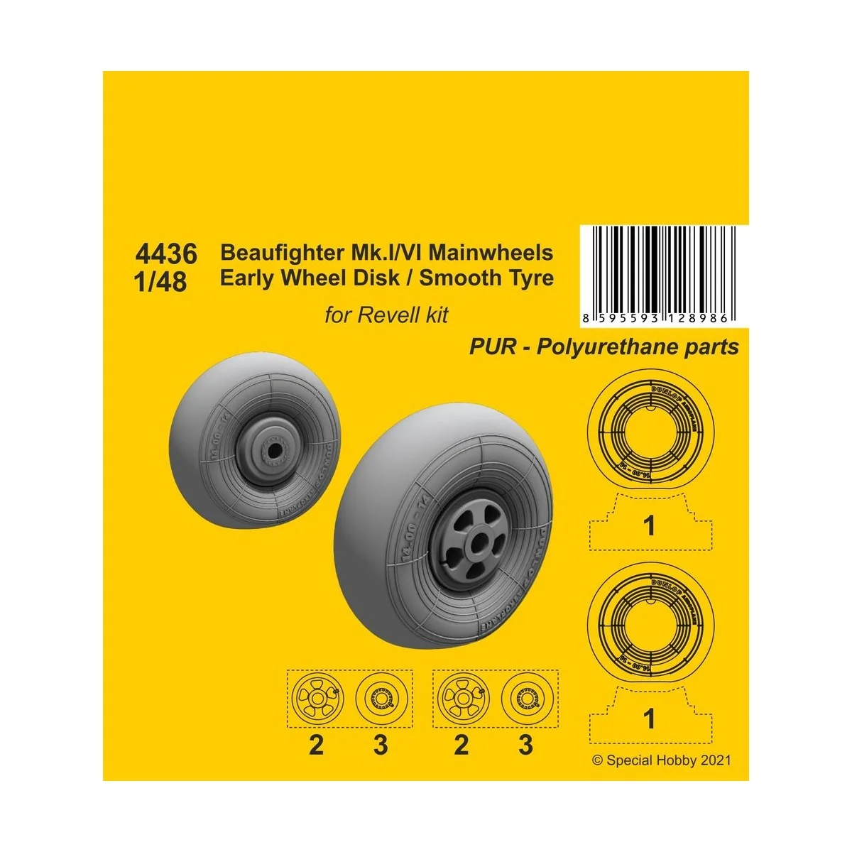 Beufighter Mk.I/VI Mainwheels - Early Wheel Hub / Smooth Tyre - CMK...
