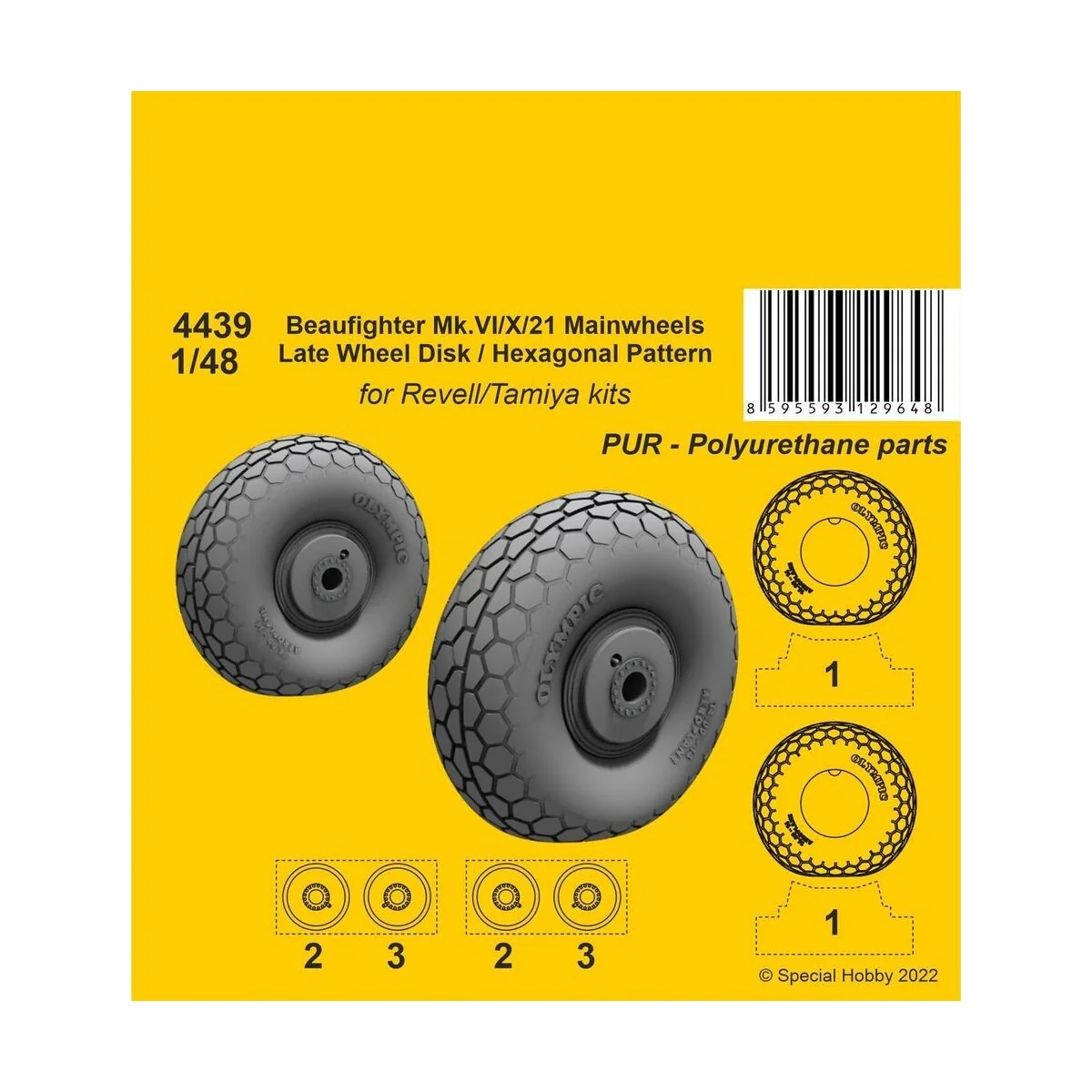 Beufighter Mk.VI/X/21 Mainwheels - Late Wheel Disk / Hexagonal Trea...