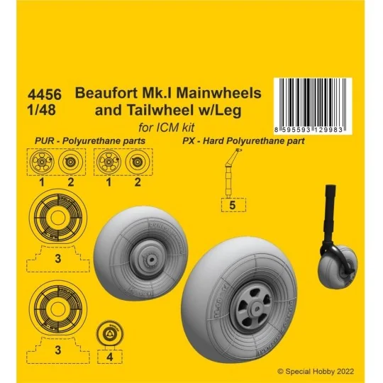 Beaufort Mk.I Mainwheels and Tailwheel w/Leg - CMK 129-4456