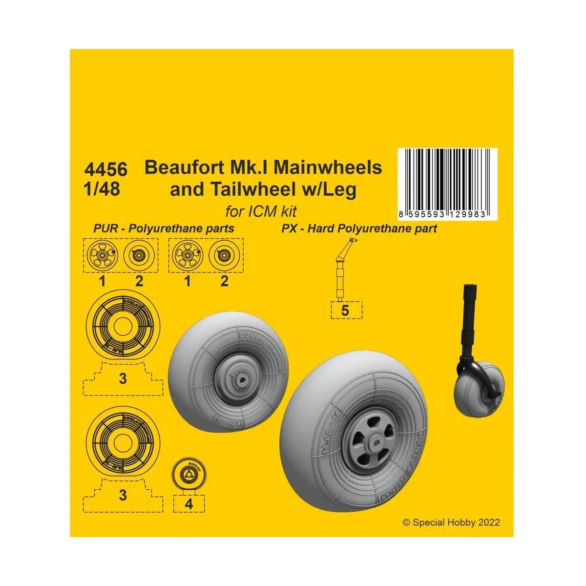 Beaufort Mk.I Mainwheels and Tailwheel w/Leg, 1/48 - CMK 129-4456