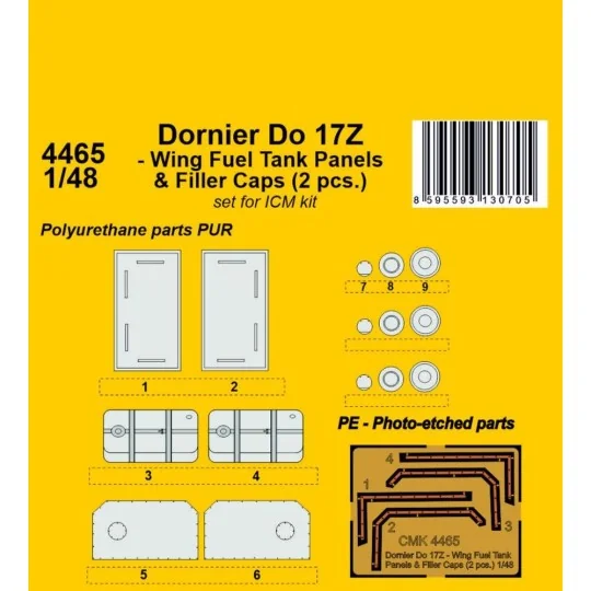 Dornier Do 17Z - Wing Fuel Tank Panels & Filler Caps (2 pcs.), 1/48...