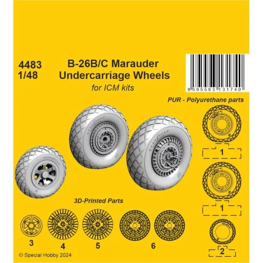 B-26B/C Marauder Undercarriage Wheels / for ICM kit, 1/48 - CMK 129...