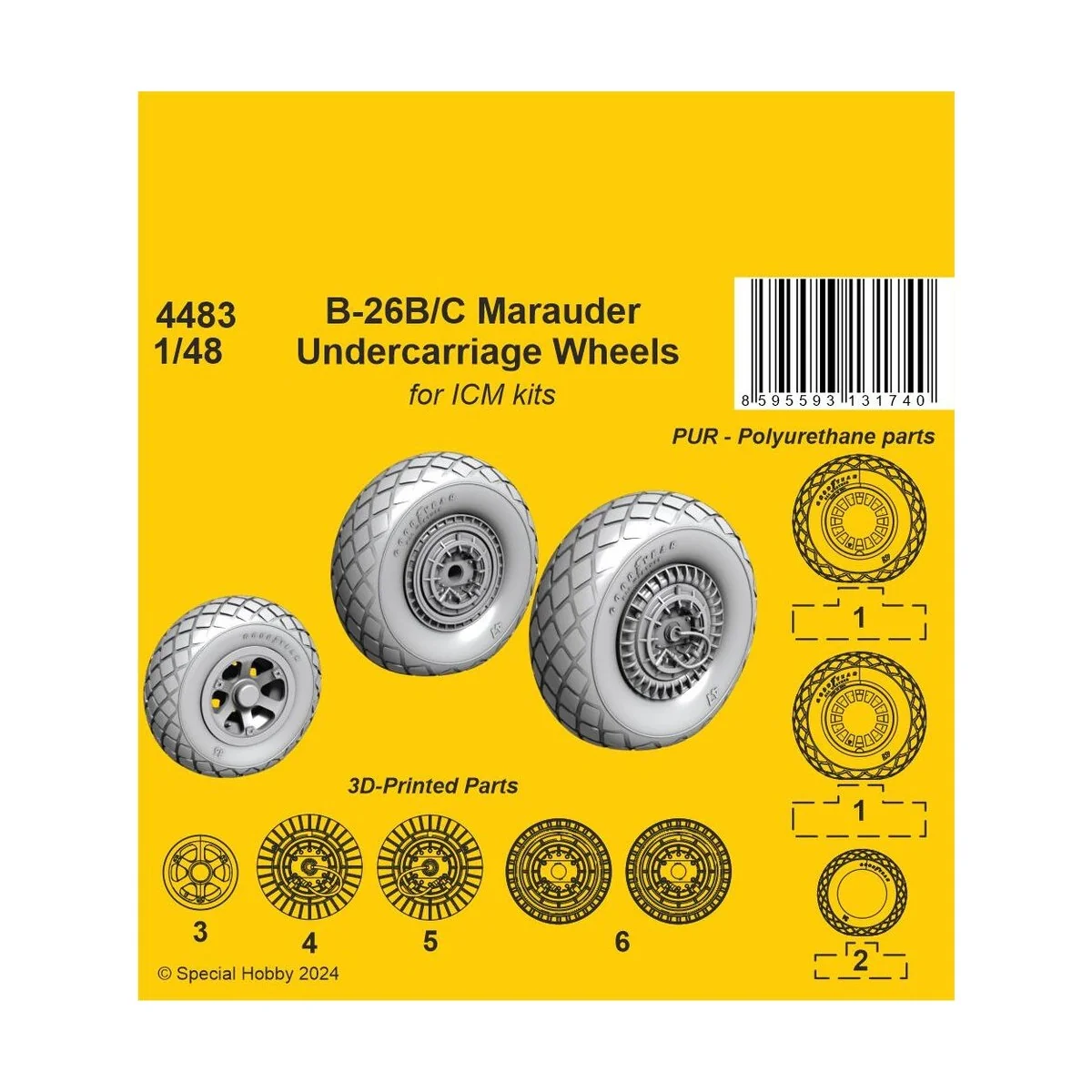 B-26B/C Marauder Undercarriage Wheels / for ICM kit, 1/48 - CMK 129...