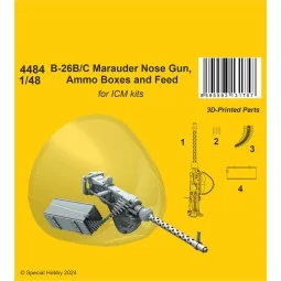 B-26B/C Marauder Nose Gun, Ammo Boxes and Feed / for ICM kit, 1/48 ...