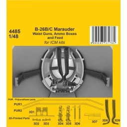 B-26B/C Marauder Waist Guns, Ammo Boxes and Feed / for ICM kit, 1/4...