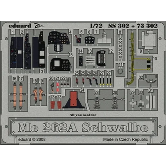 Me 262A Schwalbe für Academy Bausatz, 1/72 - Eduard Accessories SS302