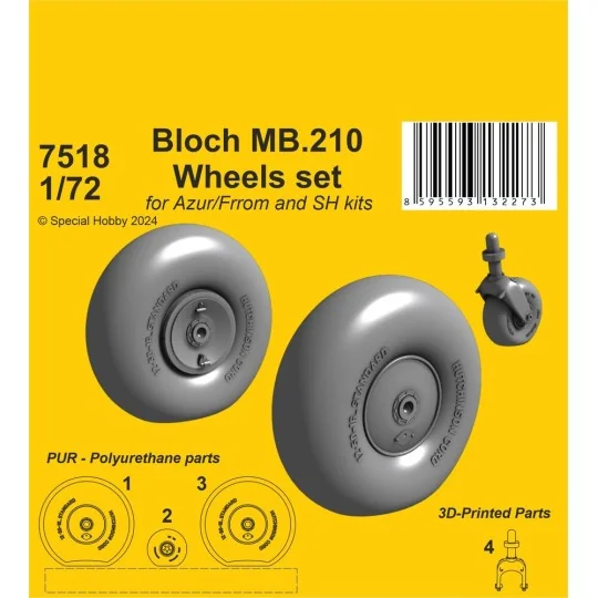 Bloch MB.210 Mainwheels and Tailwheel w/Leg, 1/72 - CMK 129-7518
