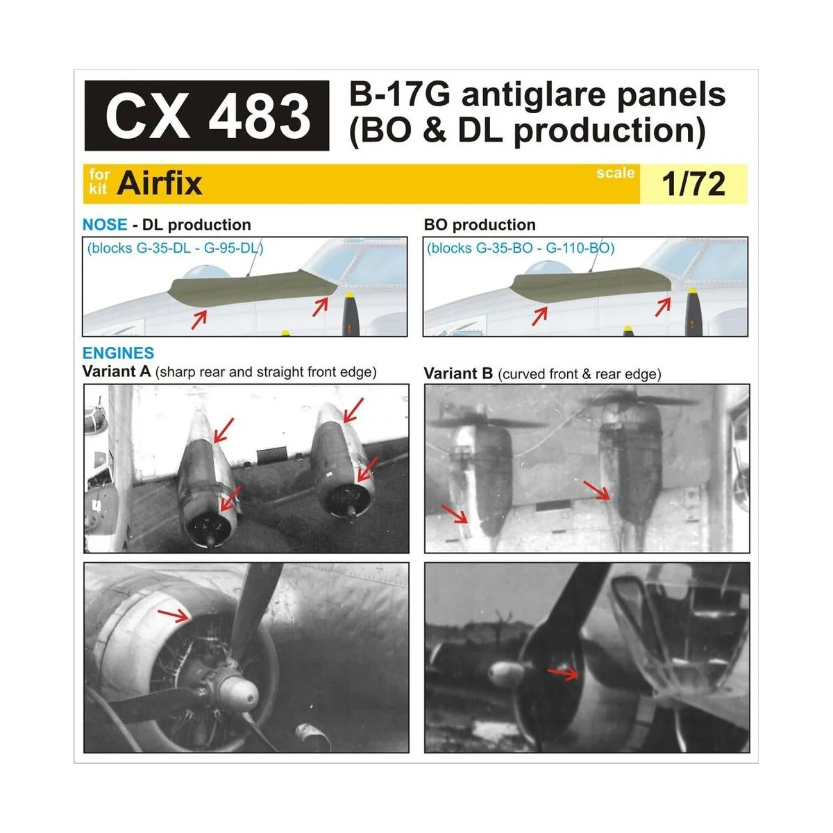 B-17G antiglare panels(BO&DL produktion) for Airfix, 1/72 - Eduard ...
