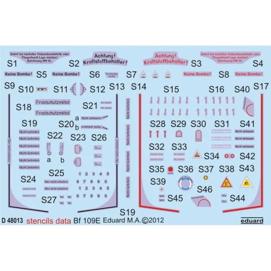 Bf 109E stencils, 1/48 - Eduard Accessories D48013 Bf 109E stencils, 1/48 - Eduard Accessories D48013