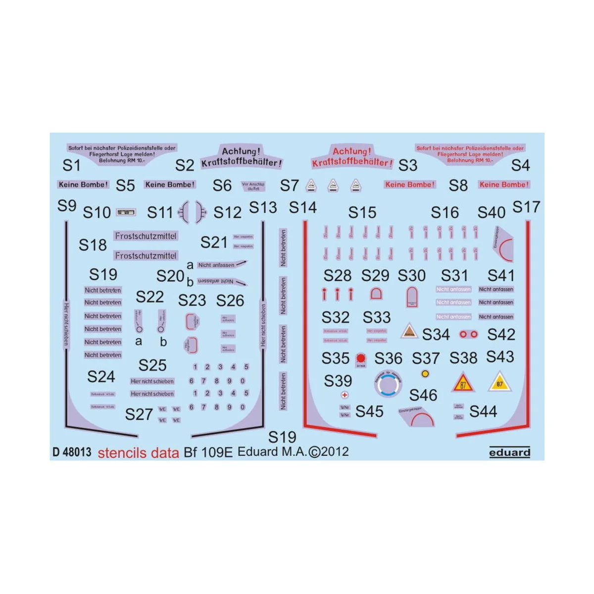 Bf 109E stencils, 1/48 - Eduard Accessories D48013 Bf 109E stencils, 1/48 - Eduard Accessories D48013