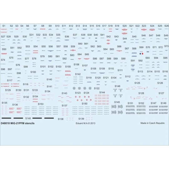 MiG-21PFM stencils for Eduard - Eduard Accessories D48018
