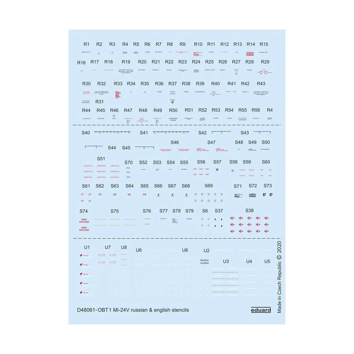 Mi-24V stencils Russian & English for Zvezda - Eduard Accessories D...