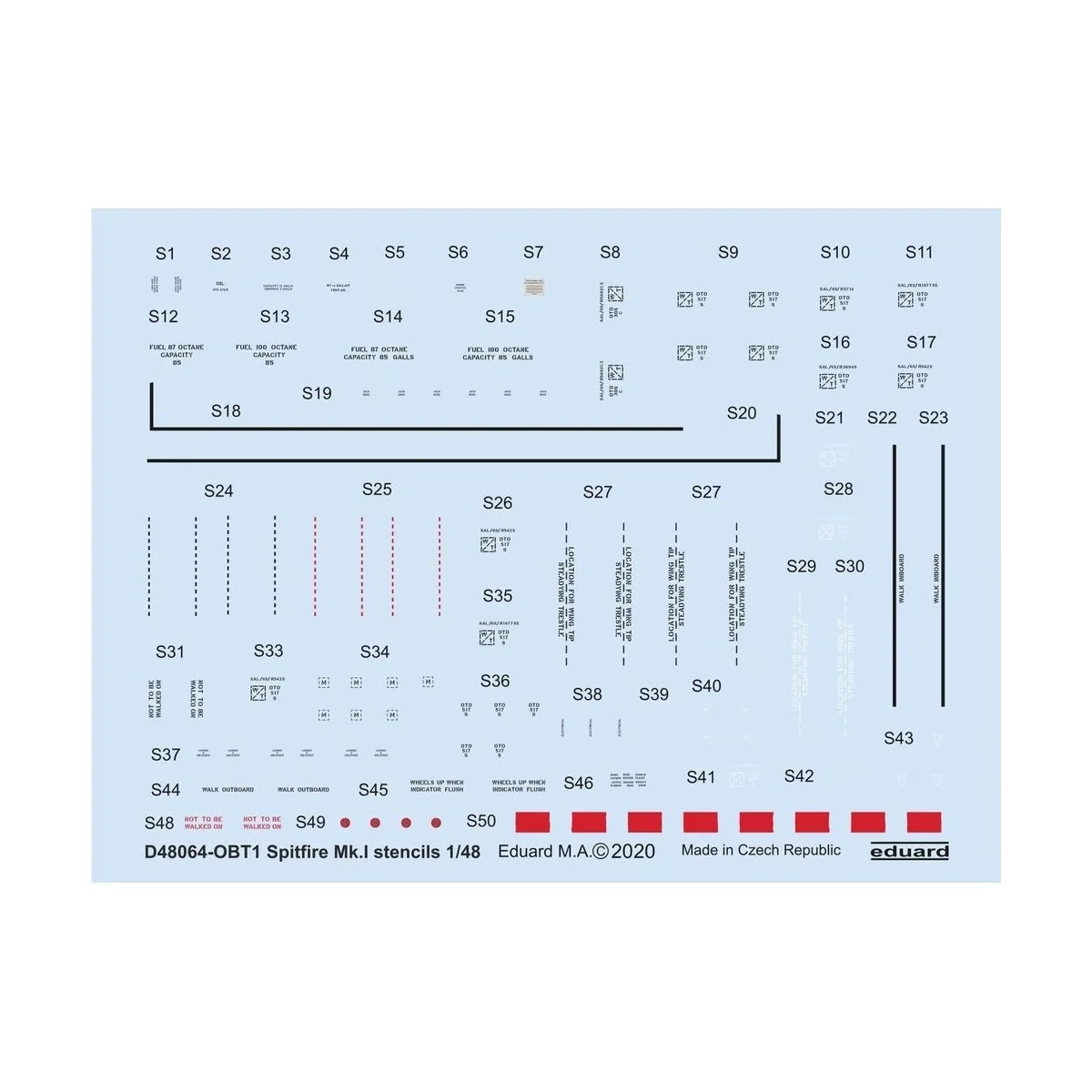 Spitfire Mk.I stencils for Eduard, 1/48 - Eduard Accessories D48064 Spitfire Mk.I stencils for Eduard, 1/48 - Eduard Accessories D48064