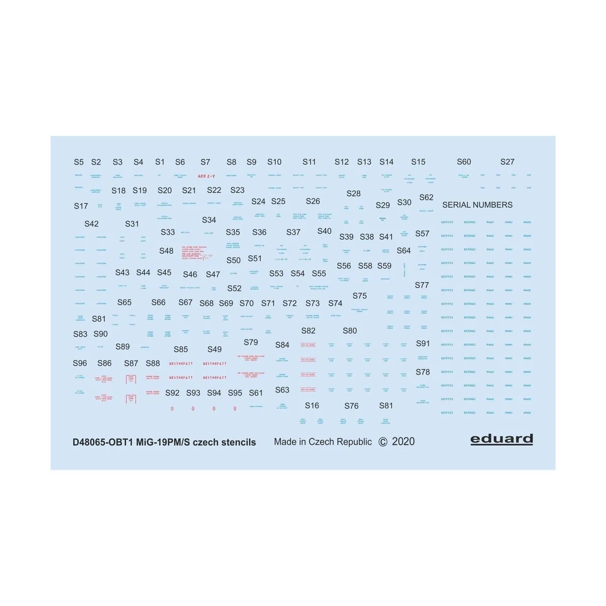 MiG-19 stencils Czech for Eduard, 1/48 - Eduard Accessories D48065
