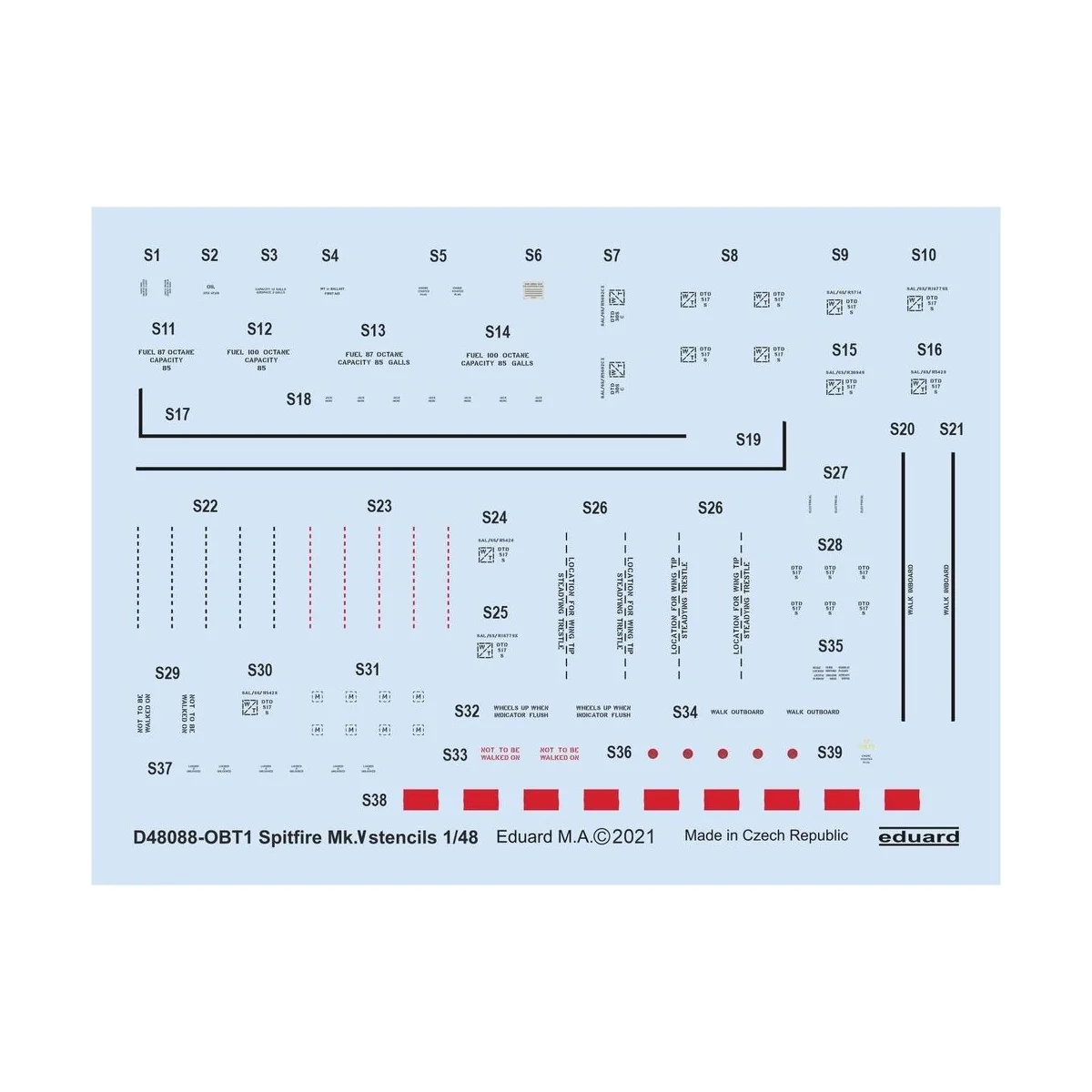 Spitfire Mk.V stencils 1/48 for EDUARD, 1/48 - Eduard Accessories D...