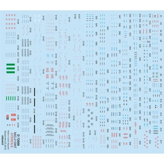 MiG-21 SMT stencils, 1/72 - Eduard Accessories D72006 MiG-21 SMT stencils, 1/72 - Eduard Accessories D72006