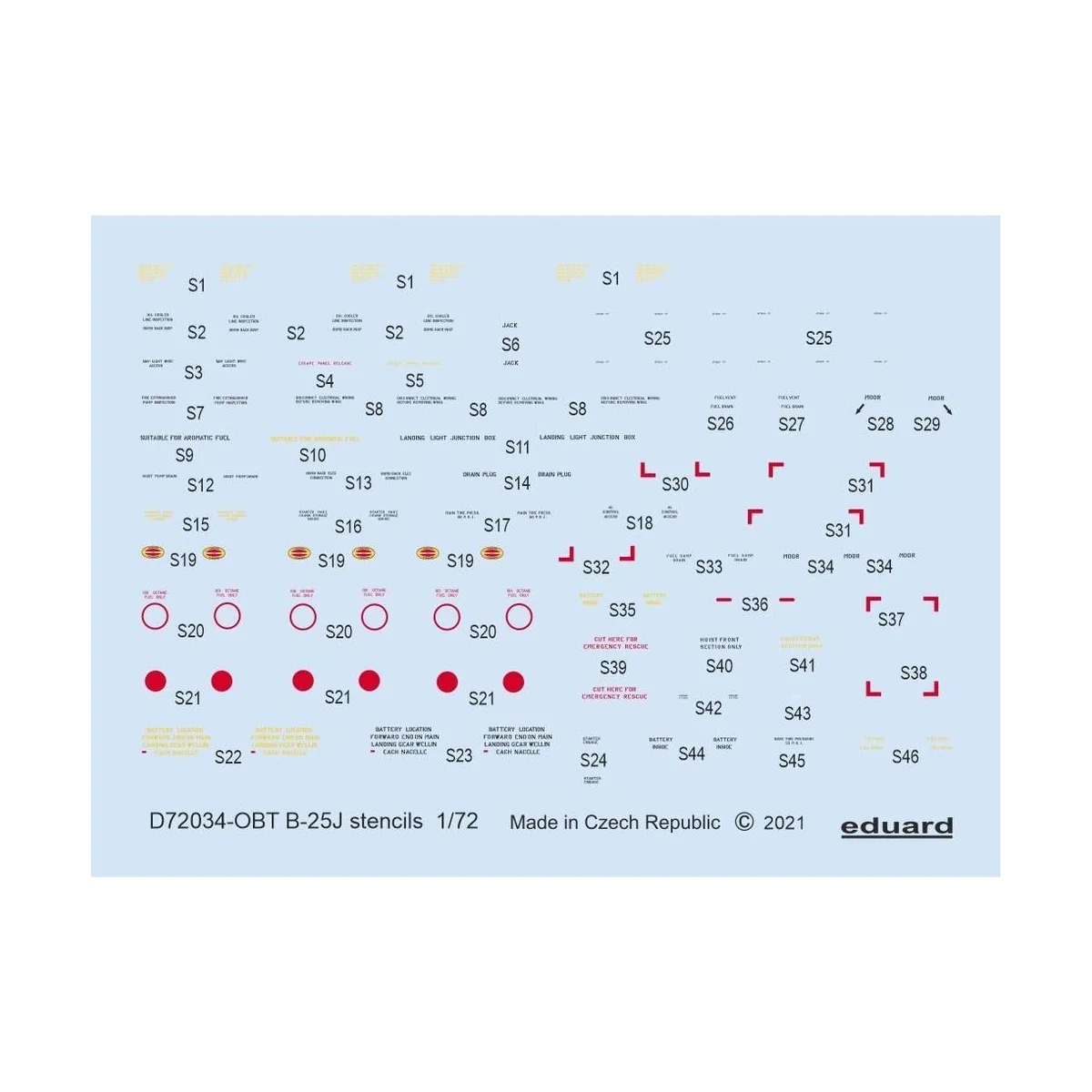 B-25J stencils 1/72 for HASEGAWA/REVELL - Eduard Accessories D72034
