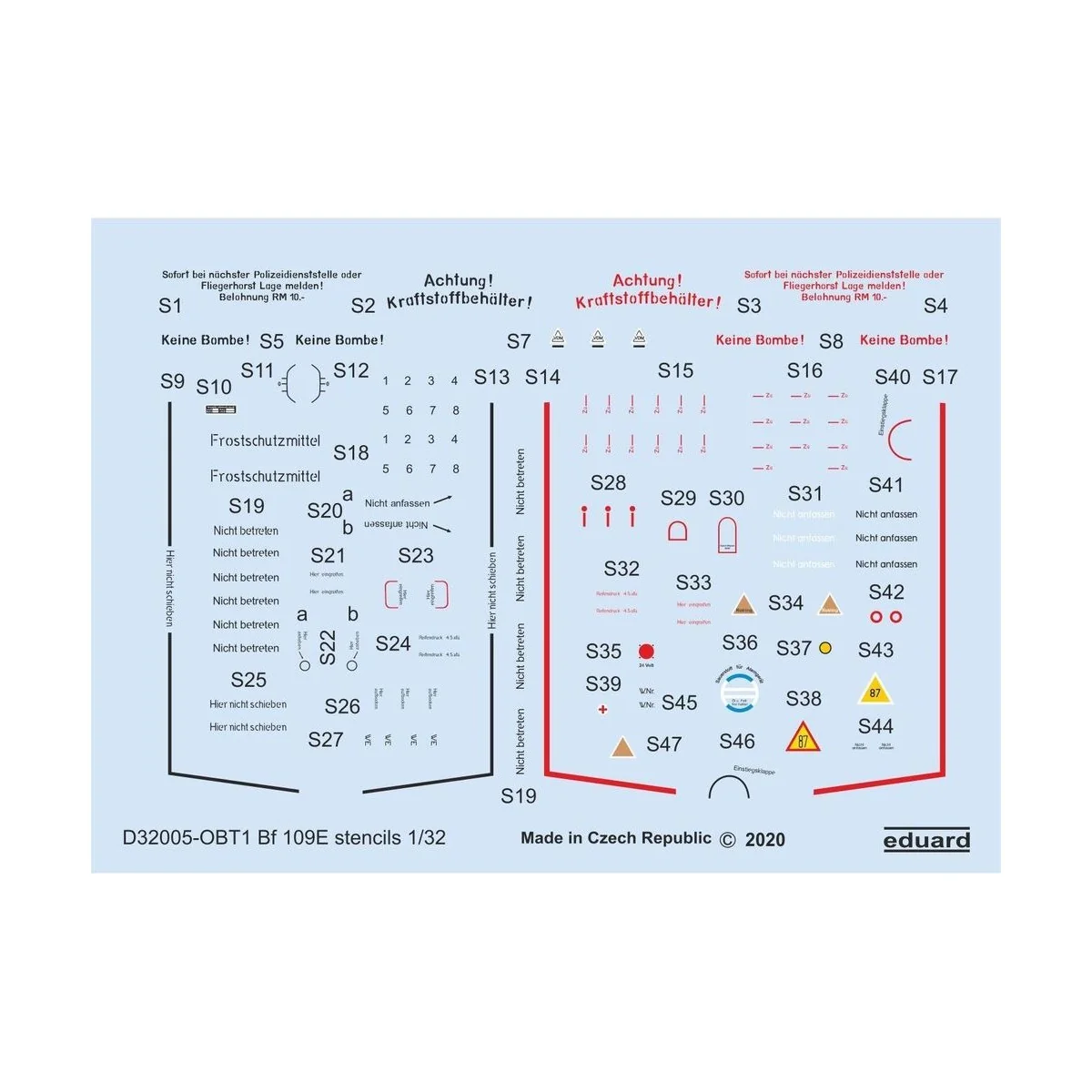 Bf 109E stencils for Eduard, 1/32 - Eduard Accessories D32005 Bf 109E stencils for Eduard, 1/32 - Eduard Accessories D32005