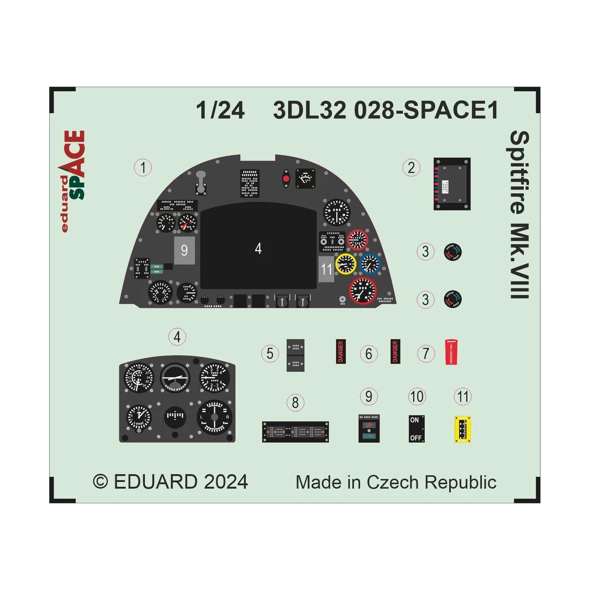 Spitfire Mk.VIII SPACE AIRFIX, 1/24 - Eduard Accessories 3DL32028