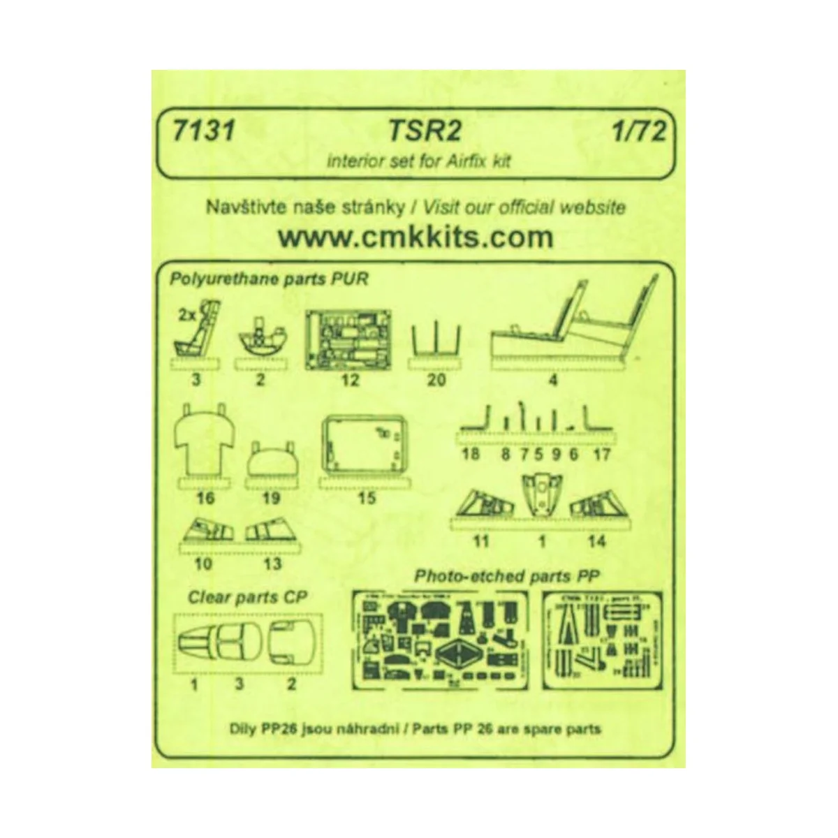 TSR 2 - interior set für Airfix Bausatz, 1/72 - CMK 129-7131 TSR 2 - interior set für Airfix Bausatz, 1/72 - CMK 129-7131