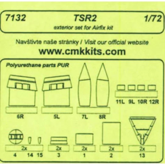 TSR 2 - exterior set für Airfix Bausatz, 1/72 - CMK 129-7132 TSR 2 - exterior set für Airfix Bausatz, 1/72 - CMK 129-7132