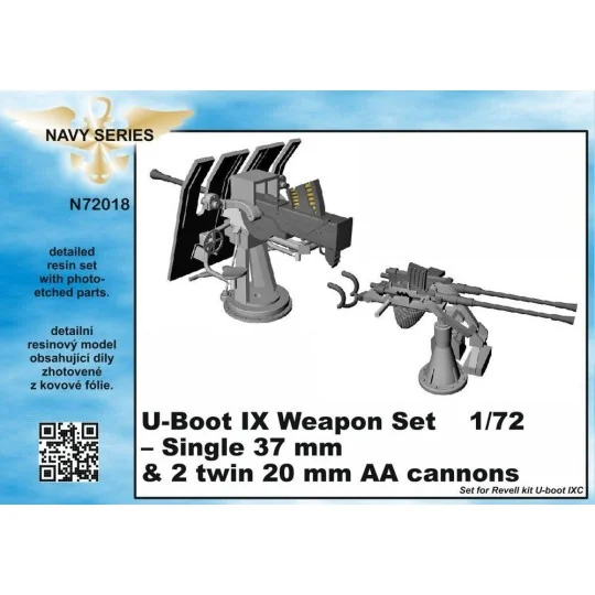 U-Boot IX Weapon Set-Single37mm&2twin20m AA cannons for Revell kit ...