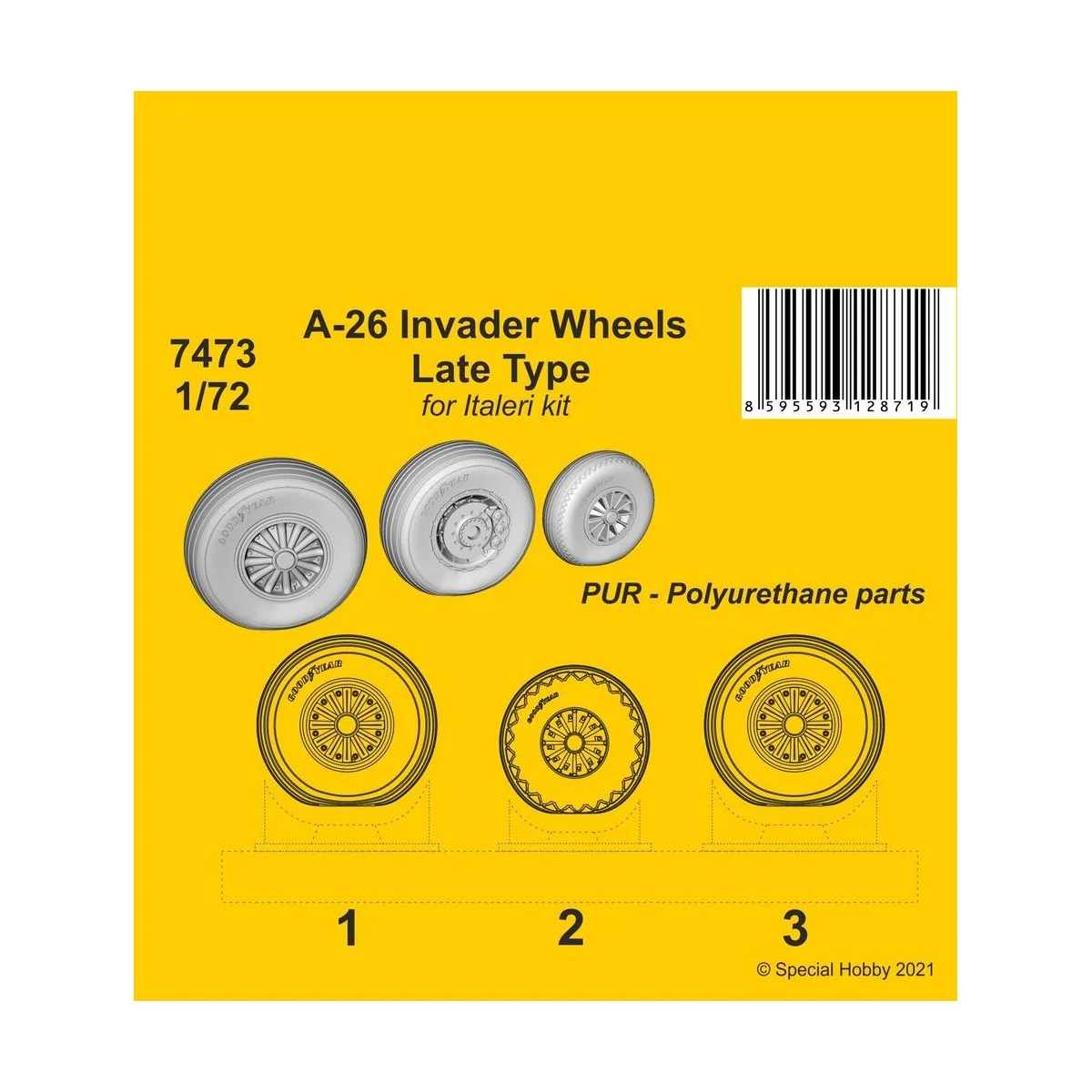 A-26 Invader Wheels Late Type / for Italeri kit, 1/72 - CMK 129-7473 A-26 Invader Wheels Late Type / for Italeri kit, 1/72 - CMK 129-7473