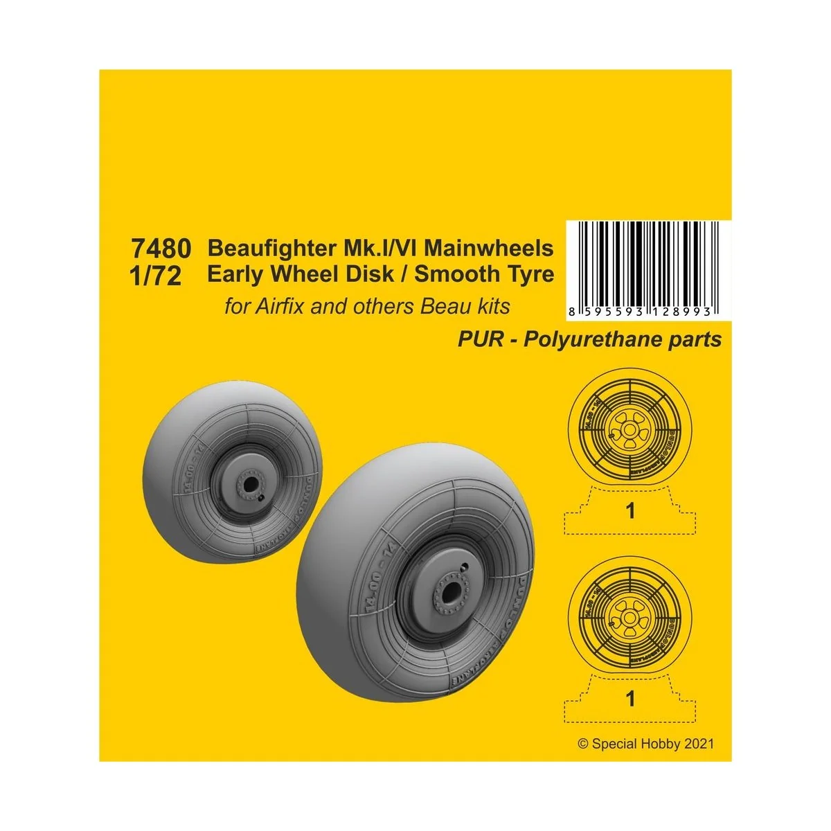 Beufighter Mk.I/VI Mainwheels - Early Wheel Hub / Smooth Tyre, 1/72...