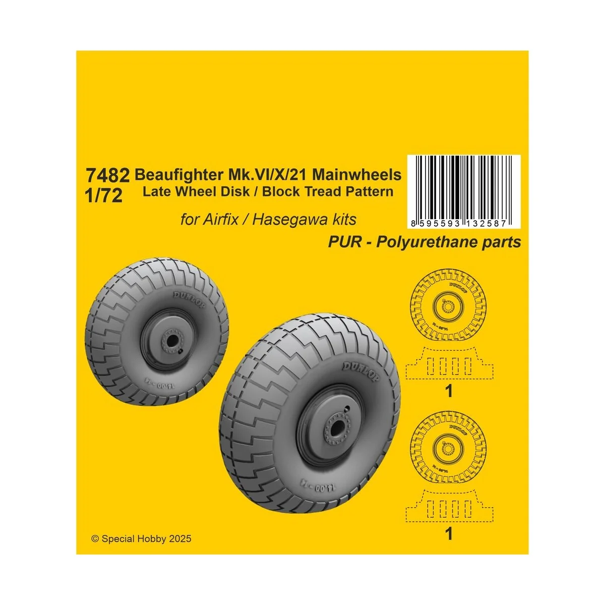 Beaufighter Mk.VI/X/21 Mainwheels - Late Wheel Disk Block Tread Pat...