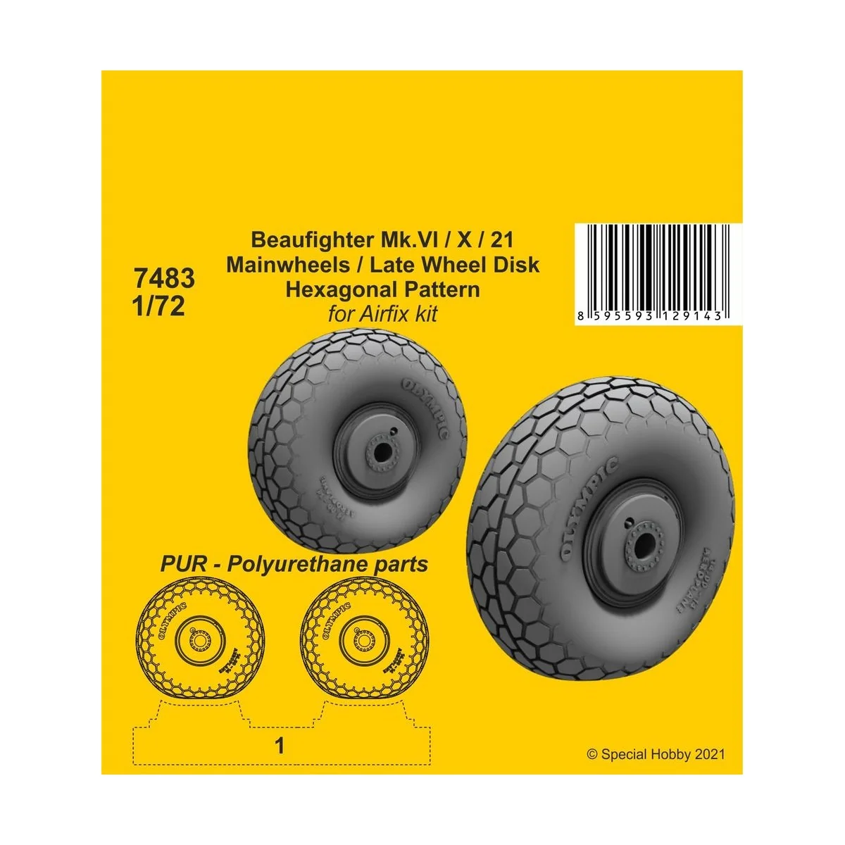 Beaufighter Mk.VI/X/21 Mainwheels - Late Wheel Disk / Hexagonal Tre...