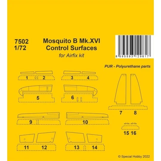 Mosquito B Mk.XVI Control Surfaces / for 1/72 Airfix kit - CMK 129-...