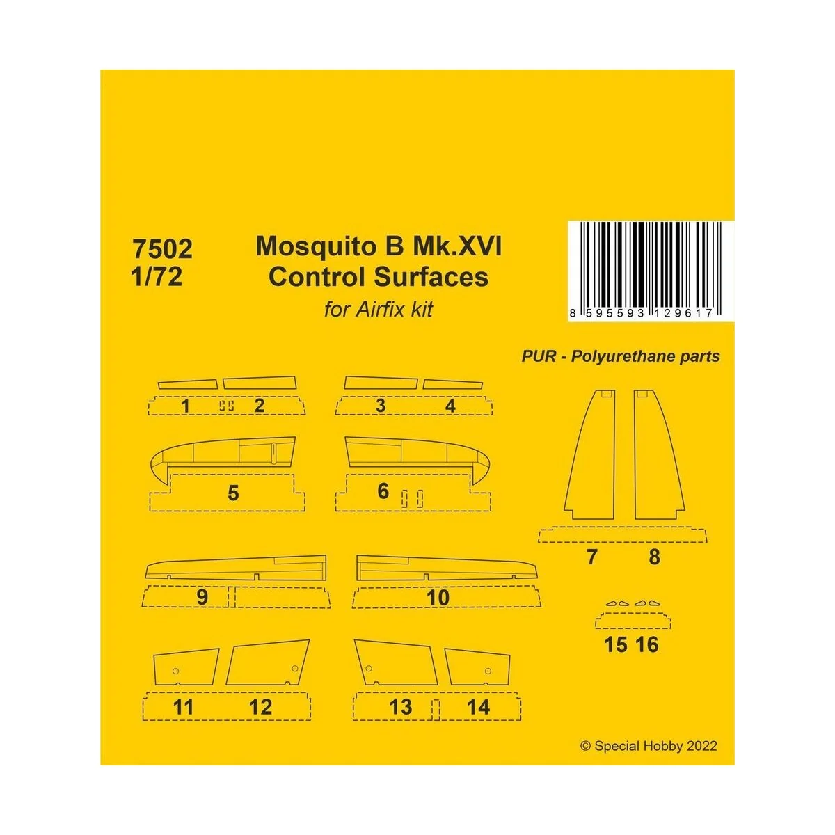 Mosquito B Mk.XVI Control Surfaces / for 1/72 Airfix kit - CMK 129-...