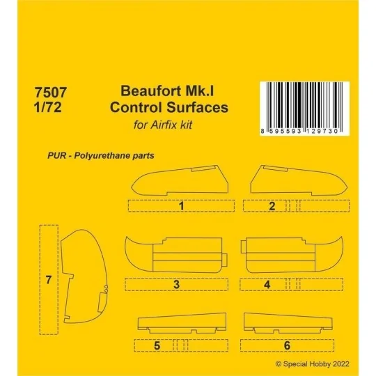 Beaufort Mk.I Control Surfaces 1/72 / for Airfix kit, 1/72 - CMK 12...