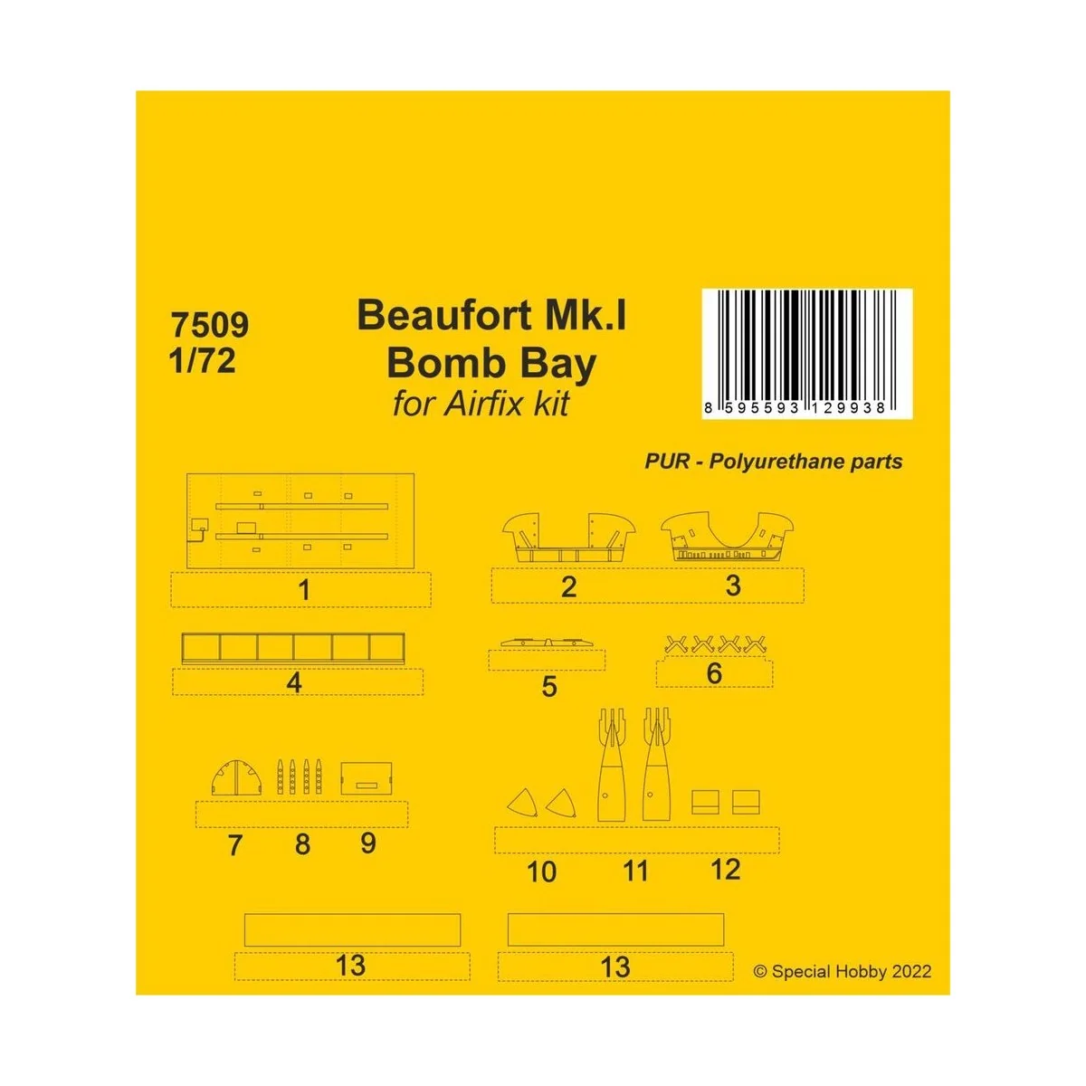 Beaufort Mk.I Bomb Bay / Airfix kit, 1/72 - CMK 129-7509 Beaufort Mk.I Bomb Bay / Airfix kit, 1/72 - CMK 129-7509