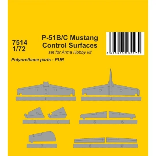 P-51B/C Mustang Control Surfaces 1/72 / for Arma Hobby kit - CMK 12...