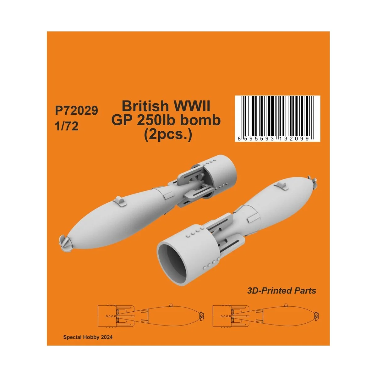 British WWII GP 250lb bomb (2pcs.), 1/72 - CMK 129-P72029