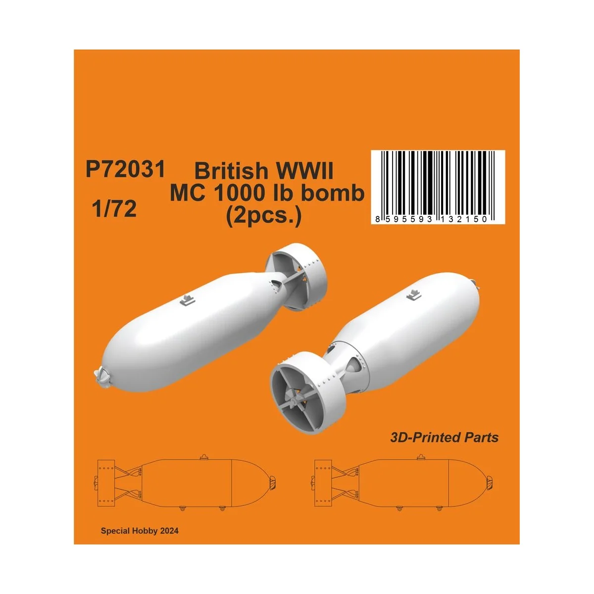 British WWII MC 1000lb bomb Mk.I (2pcs.), 1/72 - CMK 129-P72031