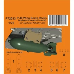 P-40 Wing Bomb Racks (w/plywood support boards), 1/72 - CMK 129-P72033