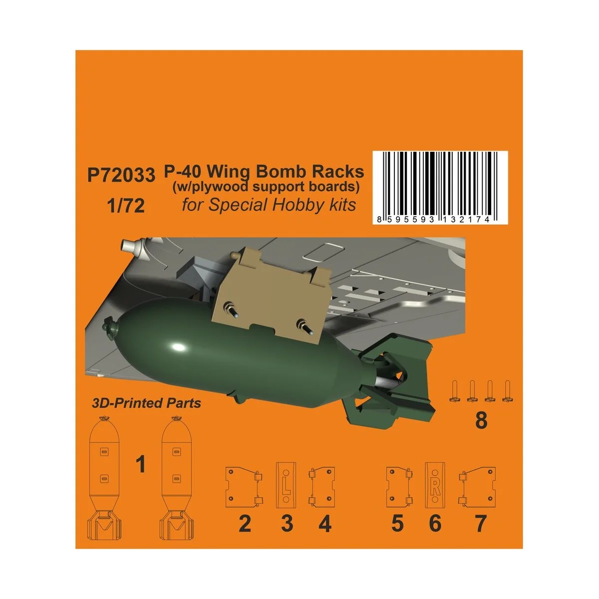 P-40 Wing Bomb Racks (w/plywood support boards), 1/72 - CMK 129-P72033