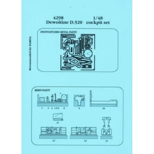 Dewoitine D.520 Cockpit Set für Tamiya Bausatz - Aires 4298