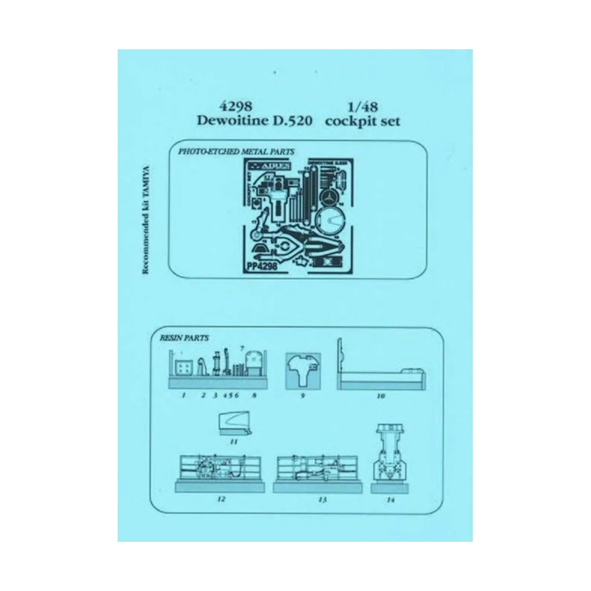 Dewoitine D.520 Cockpit Set für Tamiya Bausatz - Aires 4298
